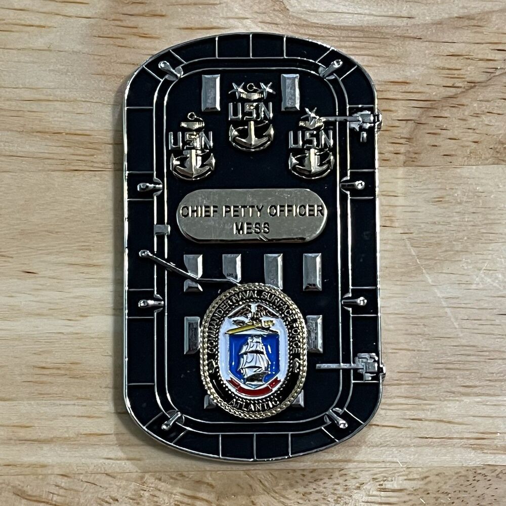 Challenge Coin Navy USN Chiefs CPO Chief Mess Naval Surface Force Atlantic Hatch